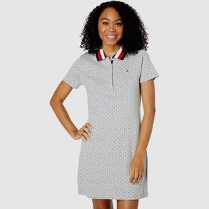 NWT Womens Petite Size XL XLP Tommy Hilfiger White Micro Polka Dot Polo Dress